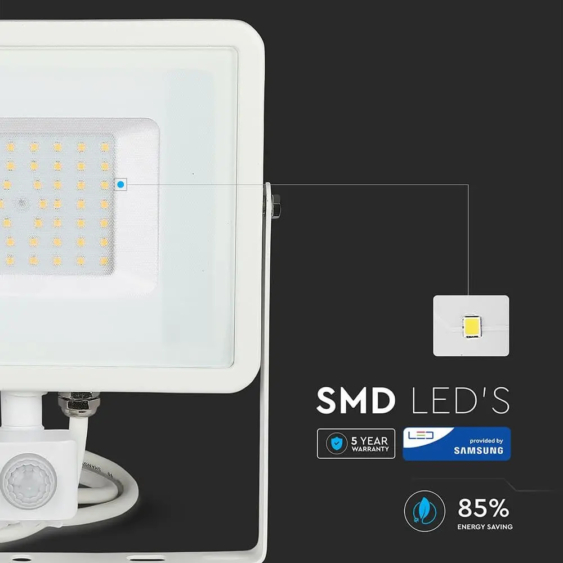 V-TAC mozgásérzékelős LED reflektor 50W természetes fehér Samsung chip - SKU 467
