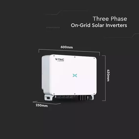 V-TAC napelemekhez való háromfázisú 50kW On-Grid rendszerű inverter, LCD kijelzővel - SKU 11521