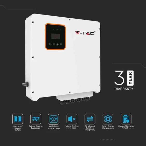 V-TAC napelemekhez való háromfázisú 8kW hibrid rendszerű inverter, LCD kijelzővel - SKU 11375