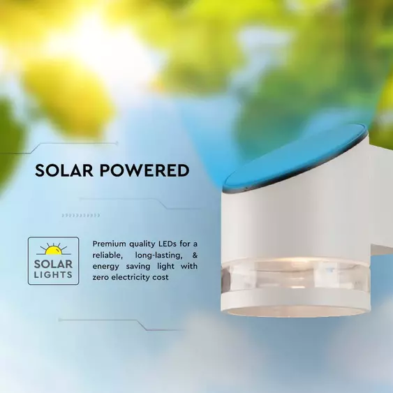 V-TAC napelemes 0.55W fali lámpa szenzorral, IP54, meleg fehér, fehér házzal - SKU 23014