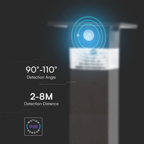 V-TAC napelemes lámpa, 80cm magas, szenzorral, 4 féle üzemmóddal, meleg fehér fénnyel - SKU 23401