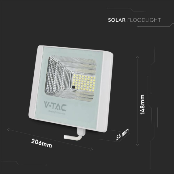 V-TAC napelemes LED reflektor 12W hideg fehér 5000 mAh, fehér házzal - SKU 10405