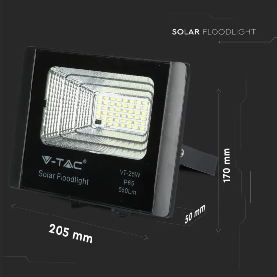 V-TAC napelemes LED reflektor 12W természetes fehér 5000 mAh - SKU 8573