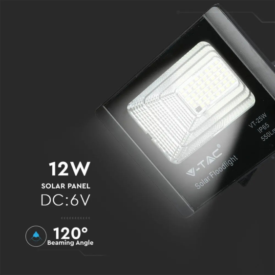 V-TAC napelemes LED reflektor 12W természetes fehér 5000 mAh - SKU 8573