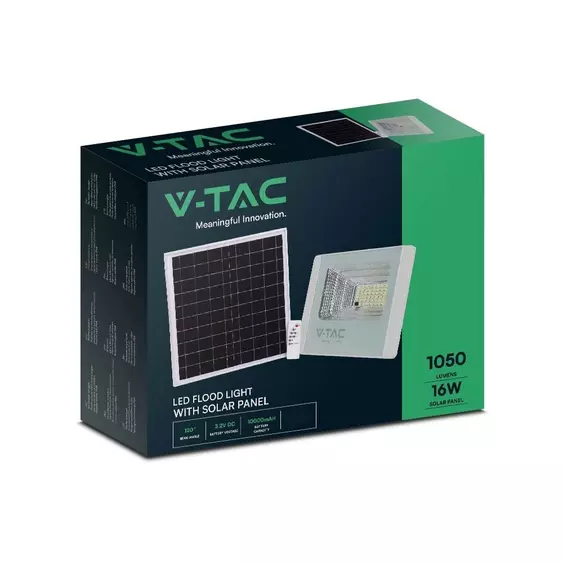 V-TAC napelemes LED reflektor 16W hideg fehér 10000 mAh, fehér házzal - SKU 10407