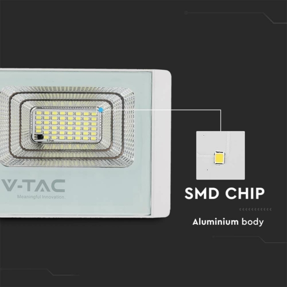 V-TAC napelemes LED reflektor 16W hideg fehér 10000 mAh, fehér házzal - SKU 10407