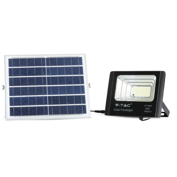V-TAC napelemes LED reflektor 16W hideg fehér 10000 mAh, fekete házzal - SKU 94008