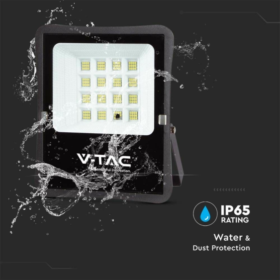 V-TAC napelemes LED reflektor 16W hideg fehér, 1600 Lumen - SKU 6968