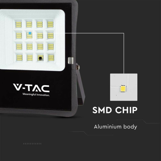 V-TAC napelemes LED reflektor 16W hideg fehér, 1600 Lumen - SKU 6968