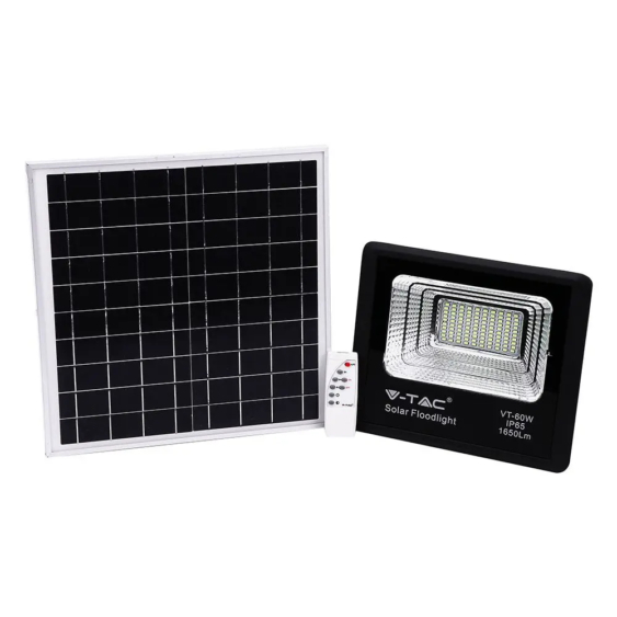 V-TAC napelemes LED reflektor 20W hideg fehér 10000 mAh, fekete házzal - SKU 94010