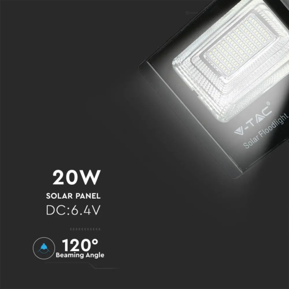 V-TAC napelemes LED reflektor 20W hideg fehér 10000 mAh - SKU 94010