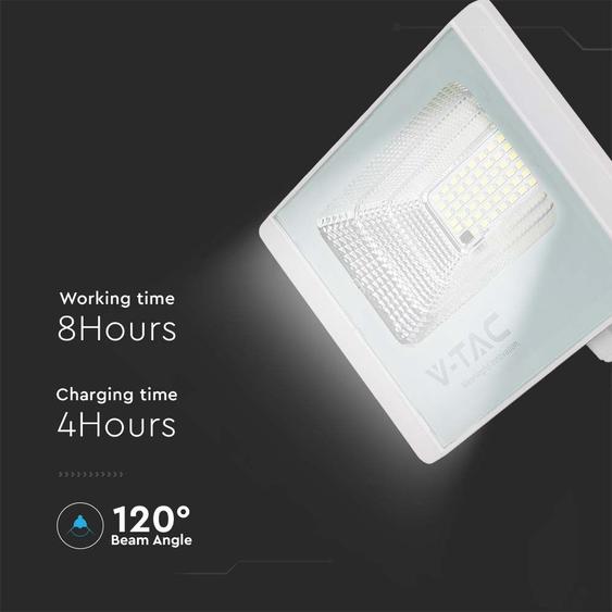V-TAC napelemes LED reflektor 20W természetes fehér 10000 mAh, fehér házzal - SKU 10408