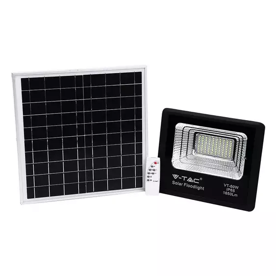 V-TAC napelemes LED reflektor 20W természetes fehér 10000 mAh, fekete házzal - SKU 8575