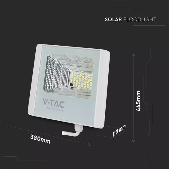 V-TAC napelemes LED reflektor 50W hideg fehér 25000 mAh, fehér házzal - SKU 10416
