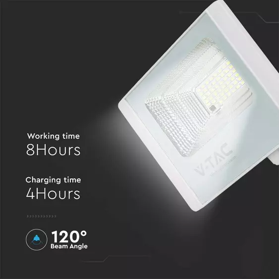 V-TAC napelemes LED reflektor 50W természetes fehér 25000 mAh, fehér házzal - SKU 10415