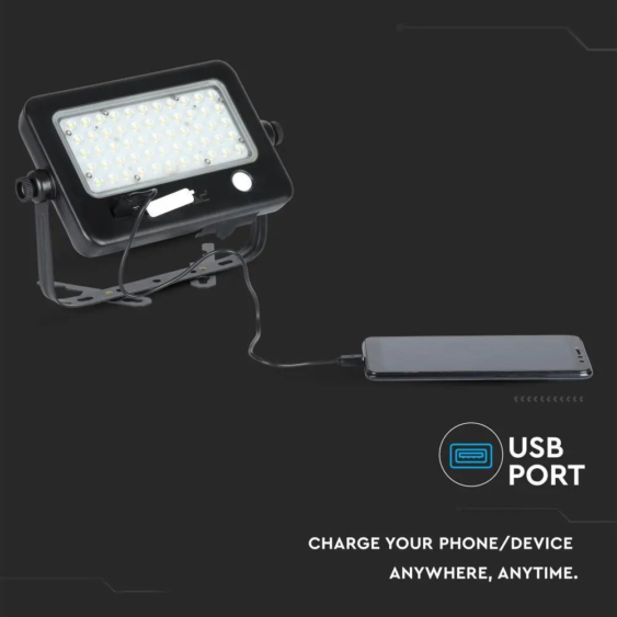 V-TAC napelemes mozgásérzékelős LED reflektor 10W természetes fehér 110 Lm/W - SKU 8674