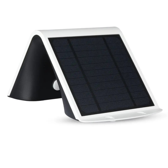 V-TAC napelemes, mozgásérzékelős LED reflektor, 3W meleg+természetes fehér, fehér előlap - SKU 7523