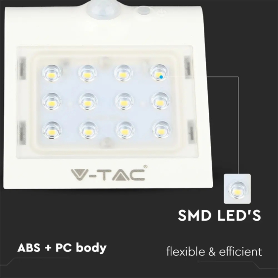 V-TAC napelemes, mozgásérzékelős LED reflektor, fehér, 1.5W természetes fehér - SKU 8276
