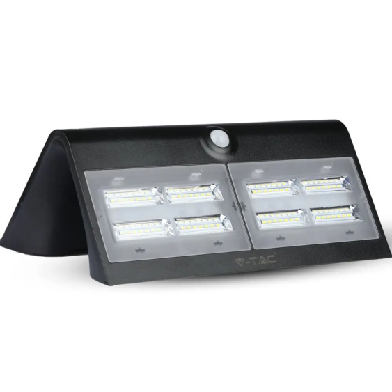 V-TAC napelemes, mozgásérzékelős LED reflektor, fekete, 7W természetes fehér - SKU 8279