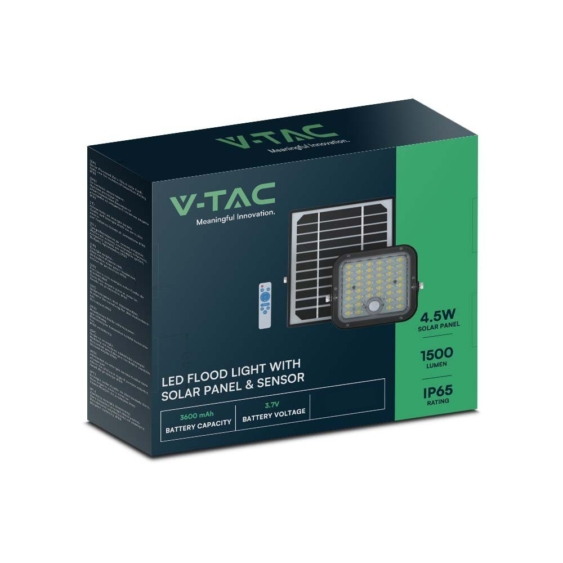 V-TAC napelemes reflektor mozgásérzékelővel, 1500 Lumen, természetes fehér - SKU 10314