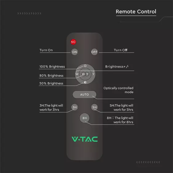 V-TAC Napelemes utcai térvilágító, 2500 Lumen, természetes fehér, Bridgelux SMD LED - SKU 10224