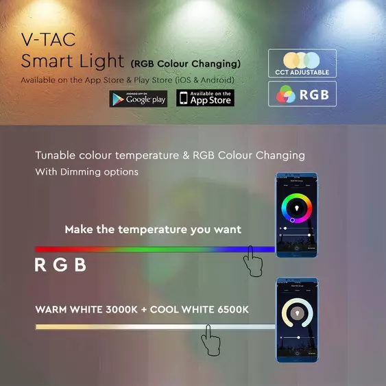 V-TAC okos 4W hangulatvilágítás, RGB+CCT - SKU 405861