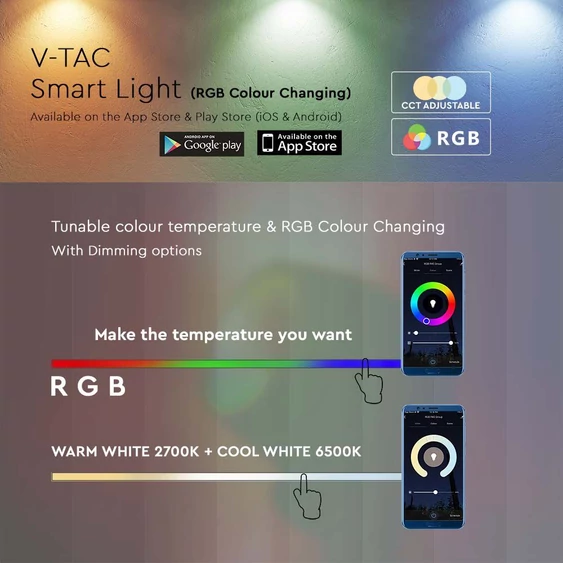 V-TAC okos 8W hangulatvilágítás, RGB+CCT - SKU 405871