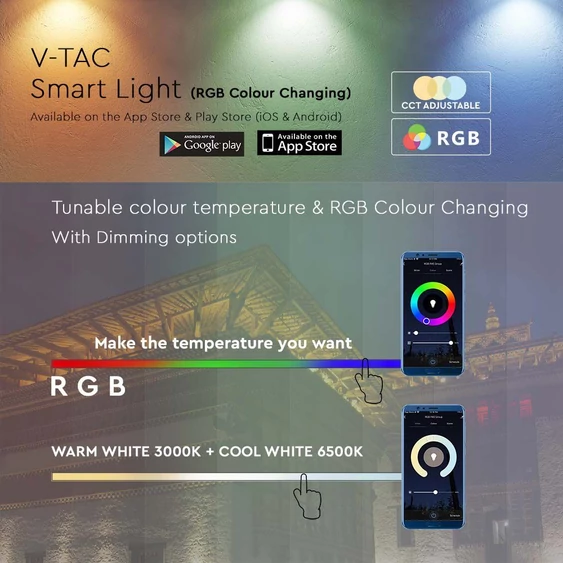 V-TAC okos LED reflektor 20W RGB+CCT, fekete házzal - SKU 3025