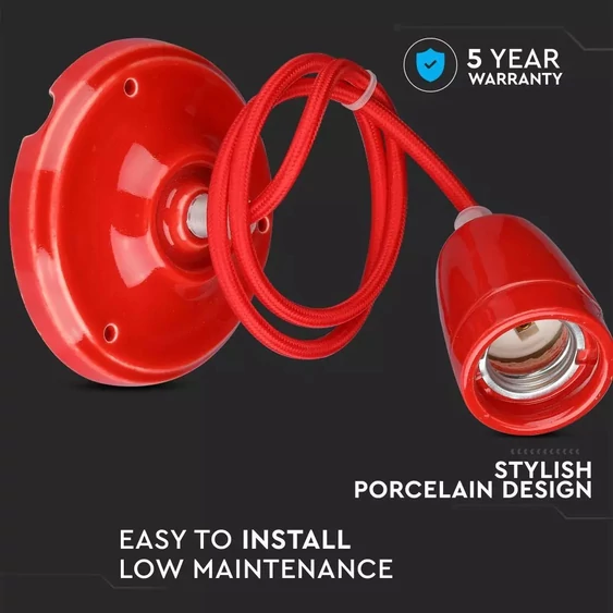 V-TAC piros porcelán függeszték E27 foglalattal - SKU 3807