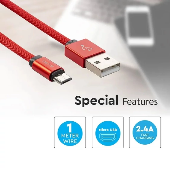 V-TAC piros, USB - Micro USB 1m hálózati kábel - SKU 8497