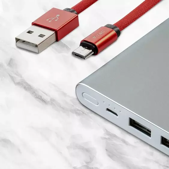 V-TAC piros, USB - Micro USB 1m hálózati kábel - SKU 8497