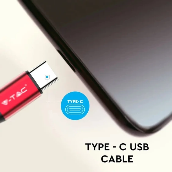 V-TAC piros, USB - Type-C 1m hálózati kábel - SKU 8631