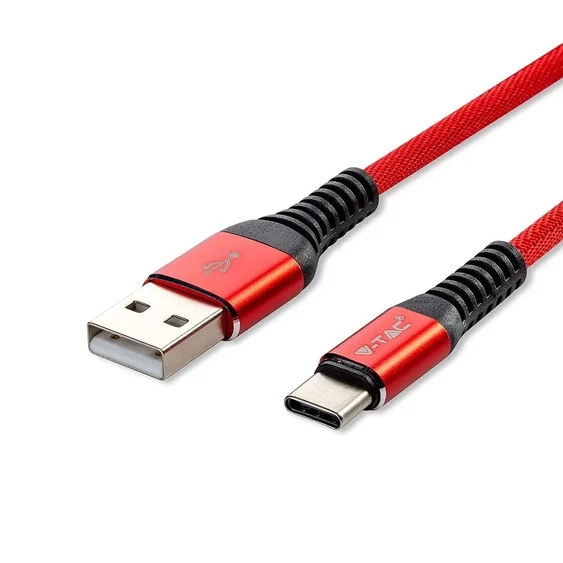 V-TAC piros, USB - Type-C 1m hálózati kábel - SKU 8634