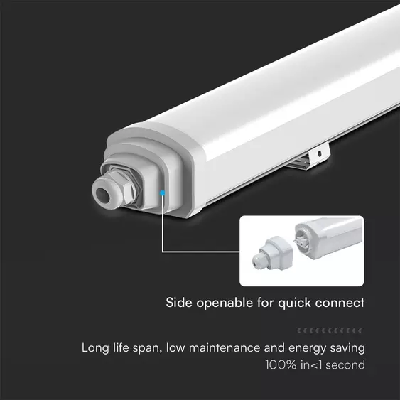 V-TAC polikarbonát LED lámpa 150cm 48W IP65 természetes fehér 120 Lm/W (GT-Széria) - SKU 23389