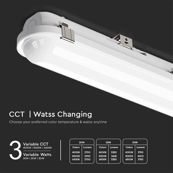 V-TAC PRO 120cm LED lámpatest, állítható fogyasztás és színhőmérséklet, IP65 - SKU 23071