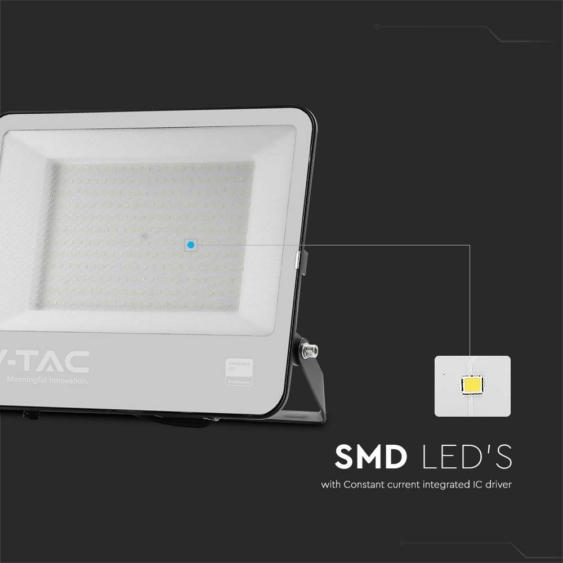 V-TAC PRO D-széria LED reflektor 200W hideg fehér 115 Lm/W, fekete ház - SKU 8849