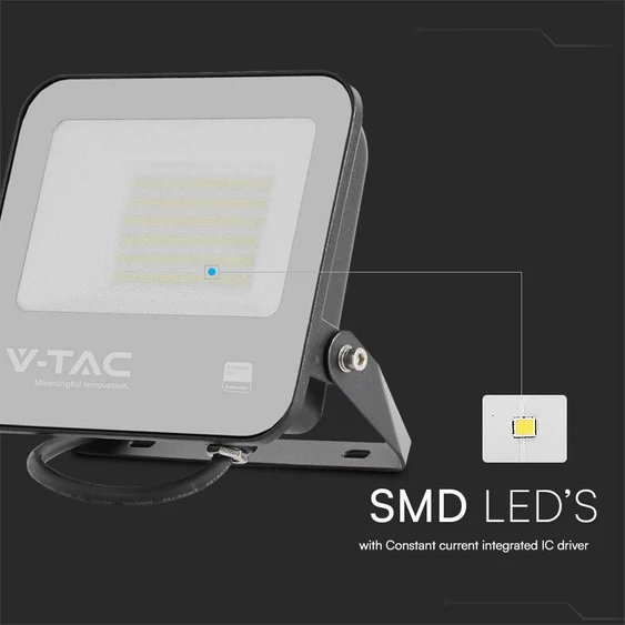 V-TAC PRO D-széria LED reflektor 50W meleg fehér 115 Lm/W, fekete ház - SKU 23199