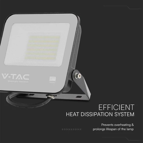 V-TAC PRO D-széria LED reflektor 50W meleg fehér 115 Lm/W, fekete ház - SKU 23199