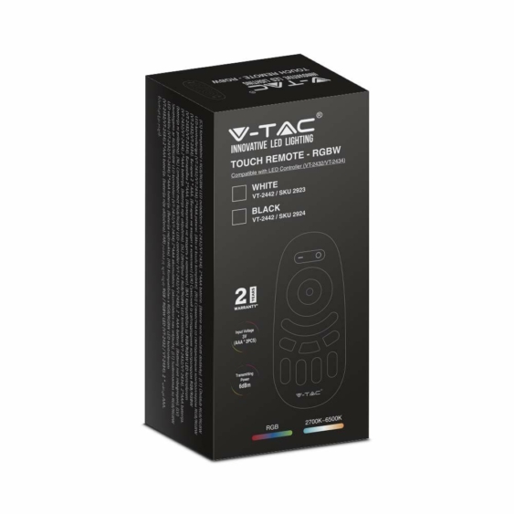 V-TAC rádiófrekvenciás LED szalag érintőgombos távirányító VT-2432/VT-2434-hez, fekete - SKU 2924