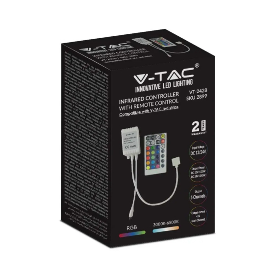 V-TAC RGB + CCT LED szalag vezérlő távirányítóval 12/24V - SKU 2899