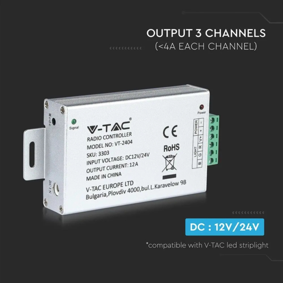 V-TAC RGB LED szalag vezérlő távirányítóval 12/24V - SKU 3303