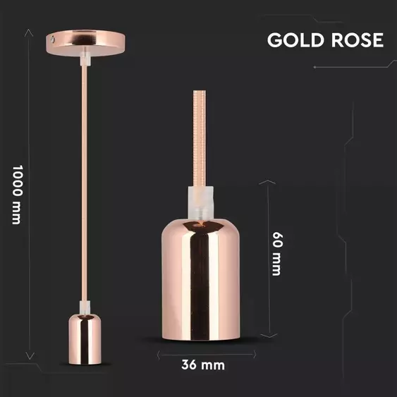 V-TAC rózsaarany színű fém függeszték E27 foglalattal - SKU 3777