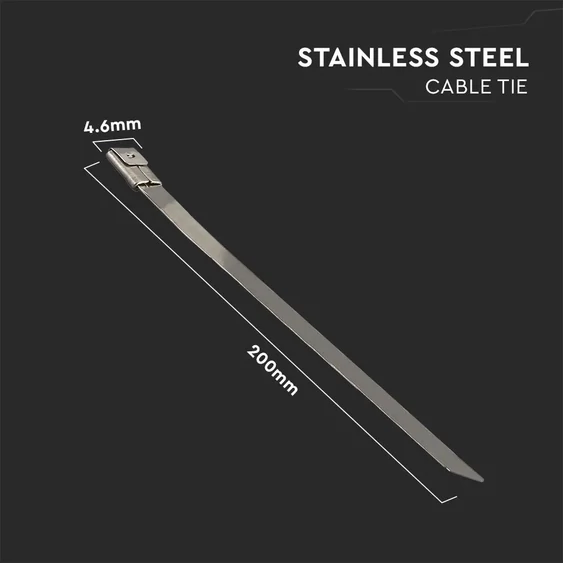 V-TAC rozsdamentes acél kábelkötegelő 4.6x200mm, 100db/csomag - SKU 11188