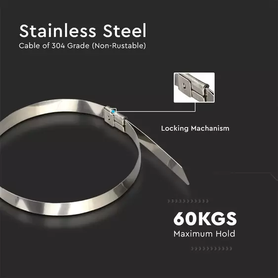 V-TAC rozsdamentes acél kábelkötegelő 4.6x200mm, 100db/csomag - SKU 11188