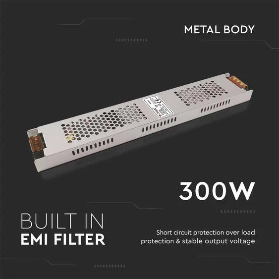 V-TAC slim fémházas LED tápegység 12V 300W 25A - SKU 2692