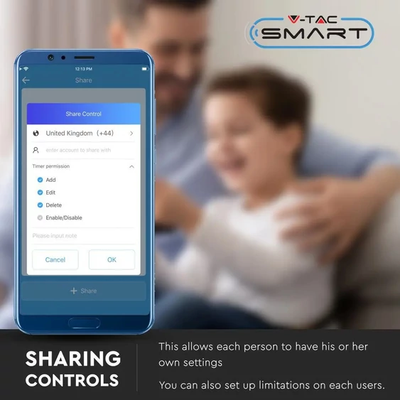V-TAC Smart - okostelefonnal kapcsolható, WiFi-s, vízálló, fali aljzat - SKU 8414