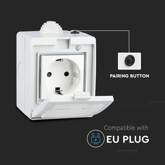 V-TAC Smart - okostelefonnal kapcsolható, WiFi-s, vízálló, fali aljzat - SKU 8414