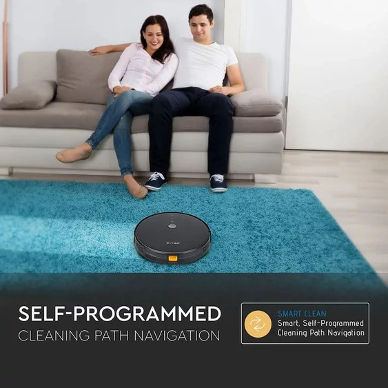 V-TAC Smart - okostelefonról irányítható, fekete robotporszívó - SKU 8650