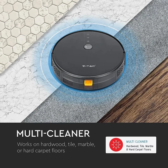 V-TAC Smart - okostelefonról irányítható, fekete robotporszívó - SKU 8650
