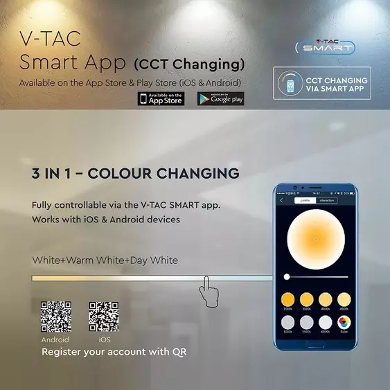 V-TAC SMART tűzálló 10W spot lámpa, cserélhető fejjel, állítható színhőmérséklettel - SKU 1424